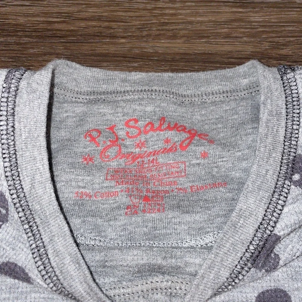 P.J. Salvage Girl’s Gray Skull Pajama Top - 12-14L